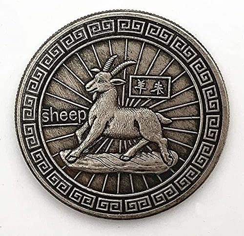 Китайски Зодиак Животно Овца Месинг Стария Античен Сребърен Колекция Възпоменателни Монети Медна Монета На Bagua Часова Монета Копие Спомен Новост Монета, Монета За Подарък