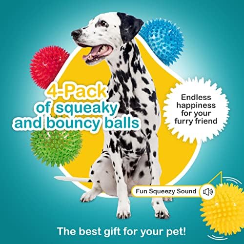 dipperdap 3,5 Топки за кучета с шипове (8 опаковки), Пищащие играчки за кучета | Почистване на зъбите за здравето на венците | Нетоксични Играчки за кучета без Бисфенол А за Агресивни любителите на дъвчете | Топки с