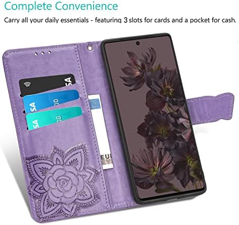 Чанта-портфейл DiGPlus за Google Pixel 7 5G, Кожен калъф-портфейл с отпечатан във формата на пеперуда и цвете, флип-надолу Защитно покритие за мобилен телефон с отделения за карти и поставка за телефон Google Pixel