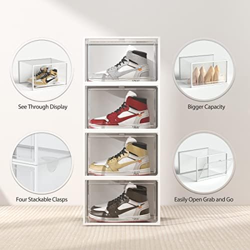 Кутия за съхранение на обувки SEE SPRING 6 Pack, Прозрачна Пластмасова Штабелируемый Органайзер за обувки в гардероба, Контейнери за обувки X-Large, Поставки за съхранение на