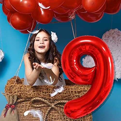 Балони с Цифри FUNTOOB, Червени Балони с Номера 9, Балони с данните на Рожден Ден, на 40-инчови Гигантски Балони с Хелий от Фолио, за Парти по случай Рожден Ден, в чест на Го