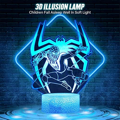XXMANX Страничен Човек-Паяк, Детски Нощни осветителни Тела, 3D Иллюзионная Лампа с дистанционно управление и умен докосване, 16 цвята, Променящия Яркост, Стръмни Подаръ?