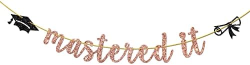 Банер Helewilk от Розово злато с пайети Mastered It, декорация за абитуриентски бал майстори 2023 г., Аксесоари за бала магистри, Сувенири за завършилите 2023 г., Гирлянда с овесе?