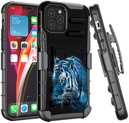 Калъф Ohiya е Съвместим с iPhone 12 Pro Max [Защита от военен клас, Ударопрочная сверхпрочная кобур-стойка, Защитен черен калъф за iPhone 12 Pro Max 6,7 инча (Blue Tiger)