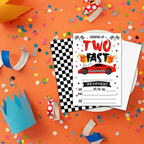 Покана за парти NYCTUG Fast Two за рожден ден, Покани Картички на 2-ри рожден ден на състезателна кола За деца, Момчета и момичета, 20 двустранни Използваеми Покани В пликове