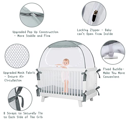 Палатка за бебешко креватче L RUNNZER, Прибиращ се короните за яслите, че бебето не е вылезал, Защитна мрежа за яслите, мрежата от комари, с прозрачна мрежа, е подходящ за
