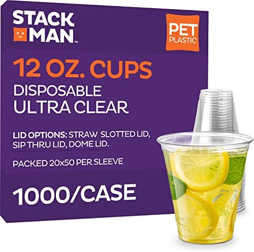 Stack Man [1000 опаковки - 20 унции] Ултра-Прозрачни пластмасови чаши за еднократна употреба за домашни любимци - Чаши за партита - (размер 20x50) са напълно подходящи за студен
