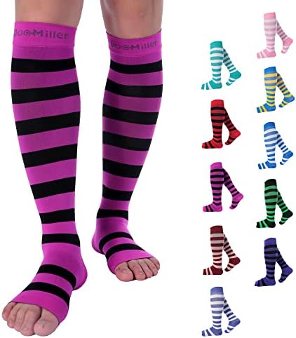 Компресия чорапи Doc Милър с отворени пръсти, за жени и за Мъже 15-20 мм живачен стълб.ст., за облекчаване на гуми в долната част на краката, Разширени вени и възстановяване след травми телета