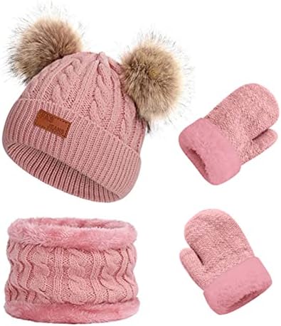Duoyeree/Детска Зимна Шапка, Шал, Ръкавици, Комплект шапки за еднократна употреба за Момичета И Момчета, вязаная Шапчица с помпоном, Ръкавици, Шалове за Деца от 0 до 3 години