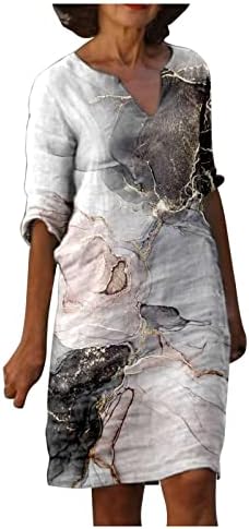 Женствена Рокля в стил Бохо С Къс ръкав, Рокля с V-образно деколте, Ежедневното къса рокля Свободно Намаляване с кръгло деколте и Принтом, Пролетни Рокли 2023