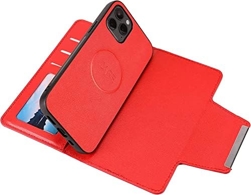 Чанта-портфейл TRDYBSK за iPhone 14/14 Plus/14 Pro/14 Pro Max, Подвижни, флип калъф 2 в 1 от изкуствена кожа с отделения за карти, тънък калъф за телефон [Подкрепа за закрепване на магнит] (Цвят: червен, размер: 14
