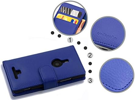 Калъф-за награда Cadorabo, съвместим с Nokia Lumia 925, тъмно син на цвят - с функция поставки и отделения за карти От структурирана изкуствена кожа в Чантата си Etui Cover, калъф от изкуствена кожа с панти капак