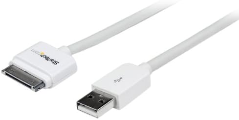 StarTech.com на 30-пинов докинг конектор на Apple с дължина от 3 м (10 фута) към USB кабел за iPod iPhone iPad със Стъпка конектор (USB2ADC3M), Бял, 9,84 фута
