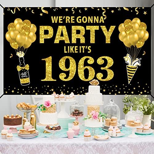 Голям Банер 60-ти рожден ден, на Фона на бижута за мъже, Черното Злато, Ние Ще се Забавляват, Като през 1963 година, Плакат с Надпис Happy 60 Birthday, Аксесоари за Партита, на Фона на Декор от шестдесет Дни за Рожден