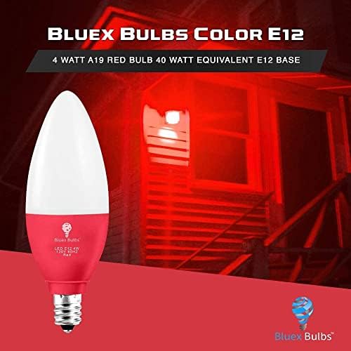 6 Опаковки BlueX LED Свещ Червена Крушка - 4 W (еквивалент на 40 Вата) - Червена Led Лампа с цокъл E12, За декорация на партита, веранда, домашно осветление, Празнично осветление, Крушки-полилеи, Лампи-sconces свещ