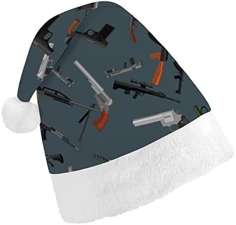 Забавна коледна шапка с модел на военен пистолет, шапки на Дядо Коледа, къси плюшени шапки с бели ръкавели за коледа на празнични партита, аксесоари за украса