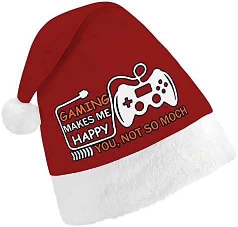 Gaming Makes Me Happy Коледна Шапка Шапка на Дядо Коледа за Възрастни Унисекс Удобна Класическа Коледна Шапка за Коледно парти Празник