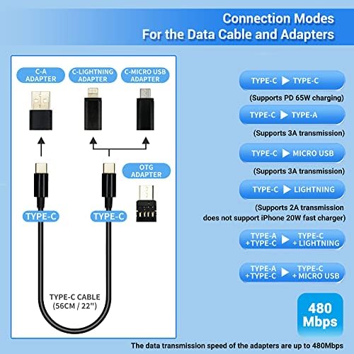 Комплект адаптери за предаване на данни 5 в 1, Устройство за предаване на данни по кабел с адаптер Micro USB Type-A OTG кабел за пренос на данни и зарядно устройство с дължина