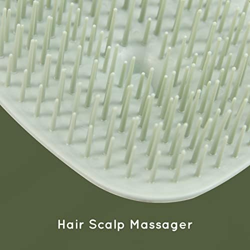 четка-шампоан ecoed за масаж на кожата на главата, скрубер за отстраняване на пърхот, четка за мокър и сух разнищване на коса за мъже и жени.Идеален за къси коси със средна дължина (зелен)