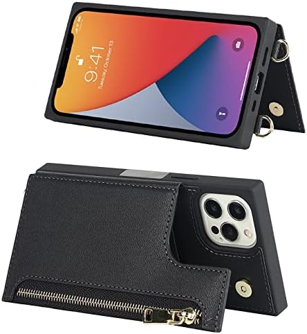 Чанта-портфейл Jaorty по рамото за iPhone 12 Pro / iPhone 12 с отделение за карти памет, Калъф-книжка с магнитна закопчалка-фолио за iPhone 12, Чанта от изкуствена кожа с цип джоб с под