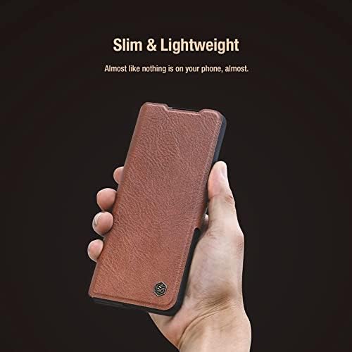 Калъф за телефон Nillkin Samsung Galaxy Z Fold 3 с притежателя на S Pen, защитен калъф от изкуствена кожа с панти капак и поставка, кафяв