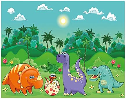 100x100 см Стенни Картини, Забавни Динозаври и Тропически гори, Cartoony Зелен Пейзаж на Джунглата, Детска Тема, Отклеивающиеся Самозалепващи се Тапети, Свалящ Голяма Стик