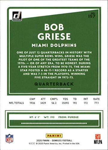2020 Donruss 157 Футболна карта на Боб Гриза Маями Долфинс NFL NM-MT