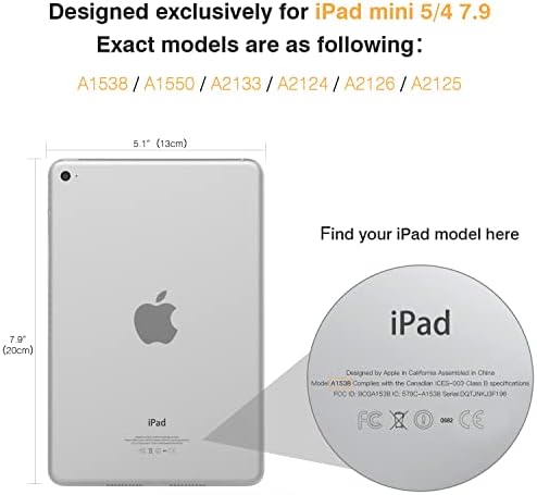 Калъф MoKo за новия iPad Mini 5 2019/Mini 4-2015 г. (5-ти / 4-то поколение 7,9 инча), тънък, Лек калъф-поставка Smart, Shell с прозрачна матирана защита на задната част, с функция за автоматично включване/изключване