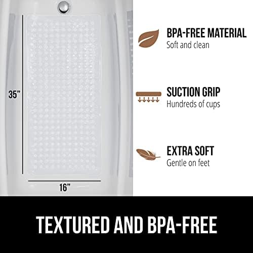 Патентована подложка за душ и вана Gorilla Grip, 35x16, Дълги постелки за баня с вендузи и дренажни отвори, може да се пере в машина, мека на крака, Аксесоари за баня и спа център, 2 прозрачни опаковки