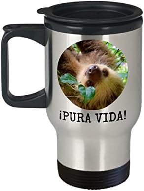 Чаша за пътуване с ленивцем - Pura Vida! - чашата за кафе с капачка от неръждаема стомана на 14 унции - забавни подаръци с ленивцем - Спомени на Коста Рика