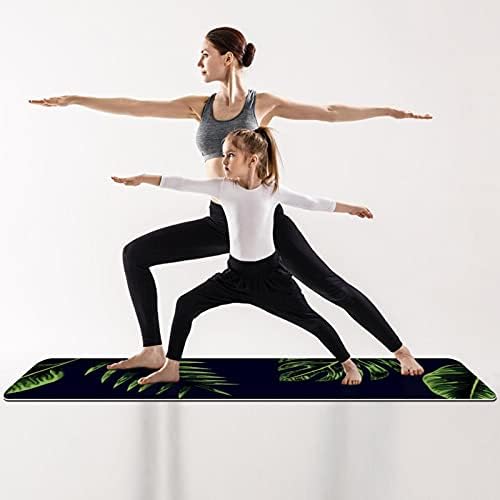 Дебел Нескользящий постелката за йога и фитнес 1/4 с Тъмно синьо принтом под формата на Тропически листа за практикуване на Йога, Пилатес и фитнес на пода (61x183 см)