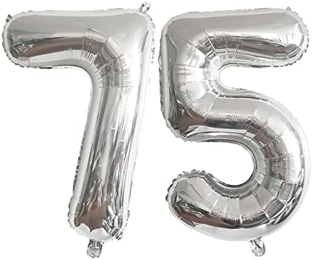 ESHILP 40-Инчов Балон с номер от Фолио, Балон с номер 75, Гигантски Въздушен Балон с Номер 75, Балон за Декорация на партита в 75-ти Рожден Ден, Годишнина от Сватба, Абитуриентски бал, Сребърен Балон с номер 75
