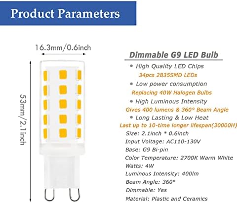 8-Комплектная светодиодна крушка G9 с регулируема яркост от 4 Вата, което се равнява на халогенна лампа 40 W T4, топъл бял 120 от 2700 До Двухконтактная лампа за полилеи G9 400ЛМ (комплект от 8)