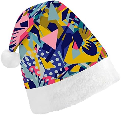 Ръчно рисувани на ръка от абстрактни цветя забавна коледна шапка, шапки на Дядо Коледа, къси плюшени с бели ръкавели за коледа на празнични партита, украси за партита