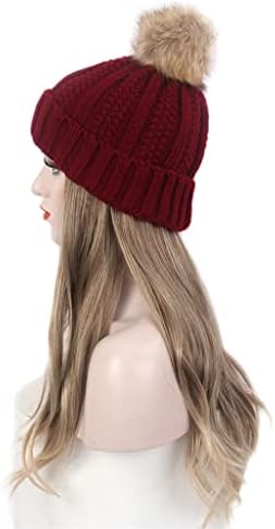 HGVVNM Модни европейската и американската дамска шапка за коса, един дълъг къдрав златна перука и шапка, Една червена вязаная хет-перука