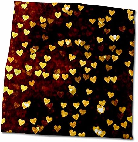 Триизмерни Абстрактни шарки - Изображение на ярките златни сърцата на червеникаво-кафяви кърпи (twl-279925-3)