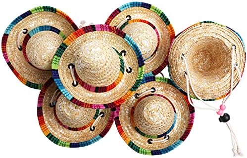 6 Опаковки Мини-Мексикански Шапки за Партита От Естествена Слама Мини-Сомбреро Fiesta Hat Party Supplies