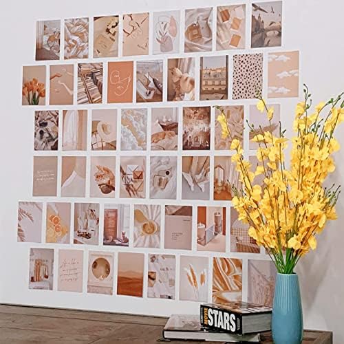 SUHEDBN, Определени за създаване на бежово стенни колажи с естетически Снимки, 50 броя Картички с размер 4 x 6 инча инча в стил бохо, Определени плакати с крем Принтом, Комплекти за Декориране на стаи в топли цветове