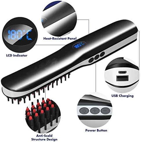 WALNUTA USB Мъжки Изправяне на Бради, Жените с Четка за изправяне на коса, Нагревательная Гребен, Електрическа четка за коса, Разглаживающий ютия (Цвят: черен размер: Един размер)
