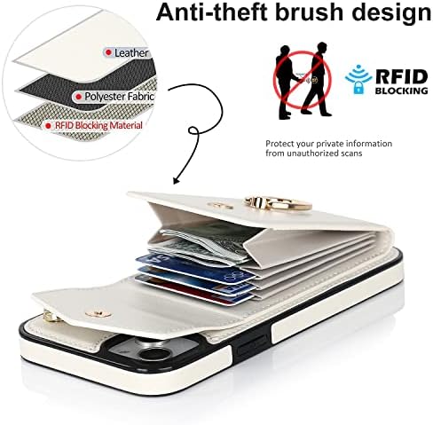 Калъф YYTVN за iPhone 13 6,1 инча, Минималистична Чанта-портфейл с околовръстен стойка и пагон, устойчив на удари Стилен Защитен калъф за iPhone 13 -Бял