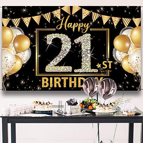 Декорации на 21-Ия Ден от раждането, на Фона на Банер, Украса от 21-Ия Рожден Ден за Нея и Него, Black Gold Реквизит за Снимки на 21-Ия Ден от Раждането, Декор за Заснемането на