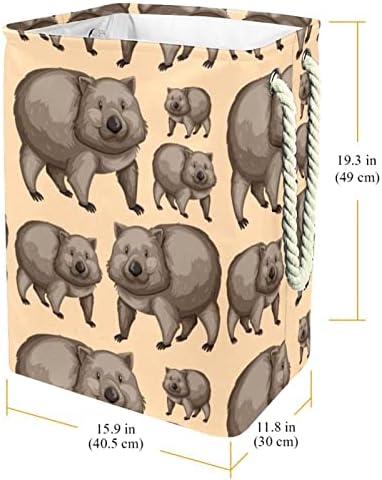 DEYYA Сладки Wombats Животни Кошница за дрехи с Дръжки Сгъваема Кошница за дрехи Вградена Подплата с Подвижни Скоби Организация Дрехи