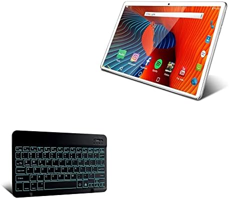 Клавиатурата на BoxWave, което е съвместимо с вашия телефон-таблета ZONKO Android, 3G K105-36 (10.1 инча) - Клавиатура SlimKeys Bluetooth - с подсветка, преносима клавиатура с удобен подсветка на задния панел - Черно