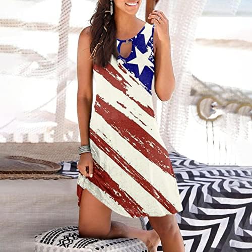 Класическа Мини Рокля Дамско Елегантен Лятото е Лесно Дебнещ Рокля Без Ръкави с изрязано под Американски Флаг за Жени