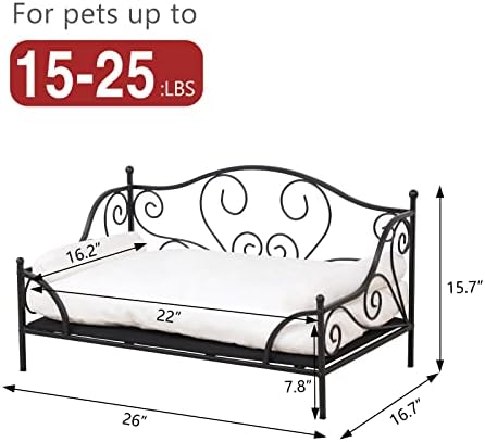 Канапе-легло за домашни любимци, Легло за кучета с черна Метална рамка и отделна бяла дебела възглавница за използването на кучета на средна възраст през Лятото (черен)