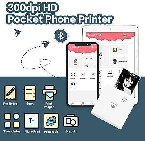Мини Термопринтер Phomemo M02 Pro-фото принтер с Bluetooth 3 Ролята на Прозрачна хартия за етикети, съвместим с iOS + Android за водене на Дневник планове, учебни бележки, създаване на произведения на изкуството, работата,