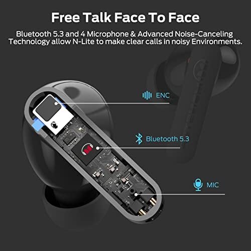Безжични слушалки Monster от N-Lite Clear Talk Bluetooth 5.3 с шумопотискане CVC 8.0, водоустойчив стерео слушалки в ушите IPX8, време на възпроизвеждане 60 часа, бързо зареждане за спорт