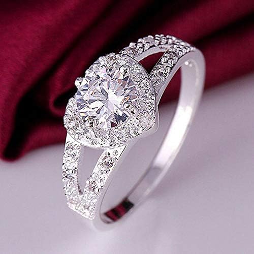 Модни бижута Aura със сребърно покритие, женски сватбена пръстен с декорация във формата на кристали, женското сърце за младоженци (6)
