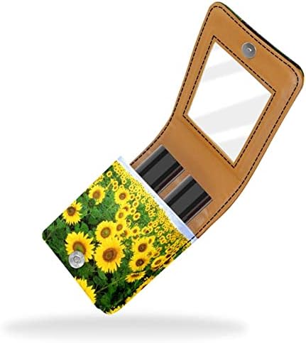 Калъф за Червило Nature Sunflowers Цветна Мини Държач за Червило Чанта-Органайзер С Огледало за Чантата си Косметичка За Пътуване