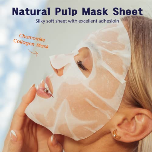 PUREDERM Chamomile Collagen Mask (12 опаковки) - корейската козметична копър лесно ламарина тип. Екстракти от лайка, колаген и витамин е помагат за почистване и успокоява кожата, а органичните целлюлозные материали